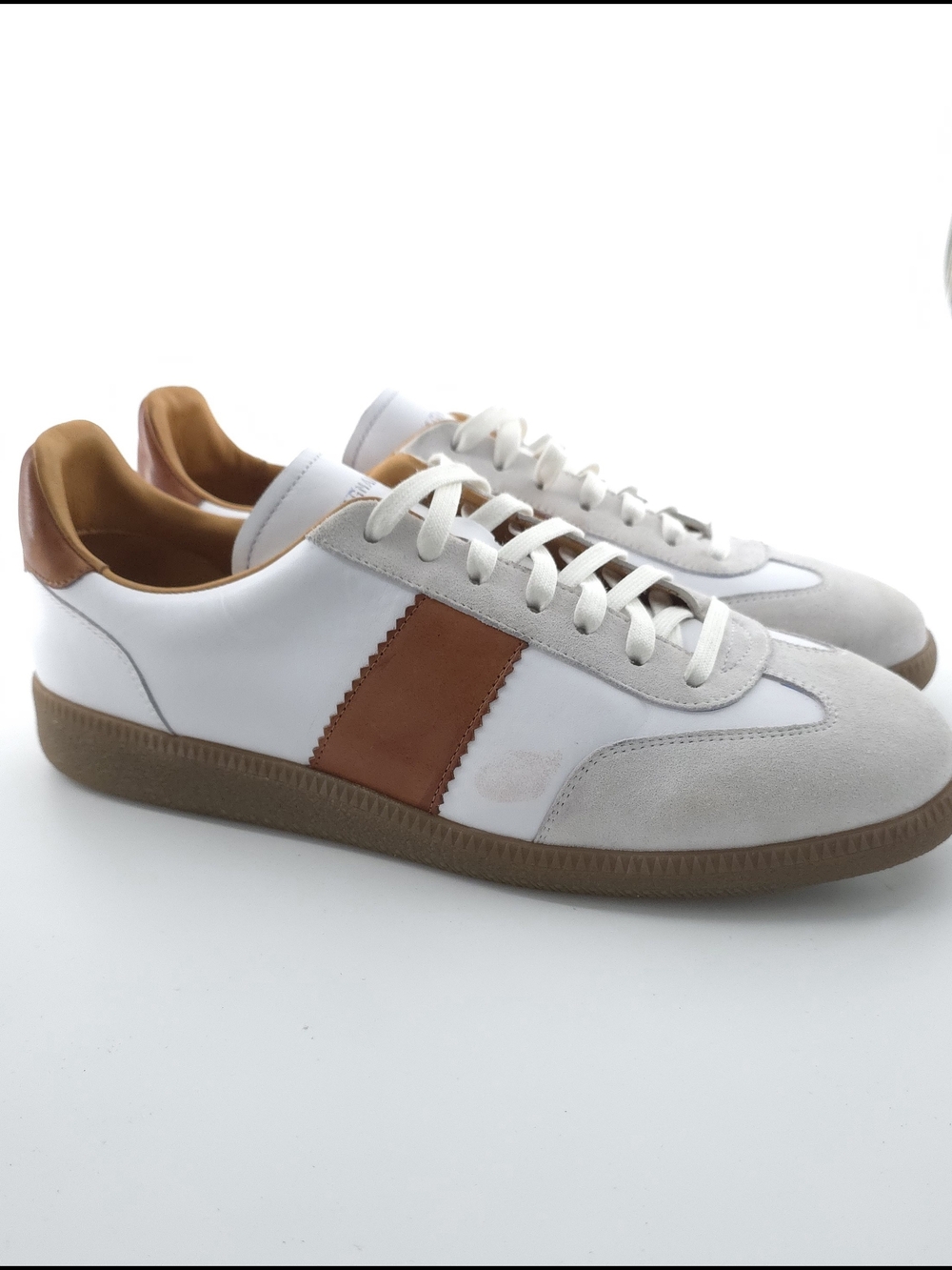 $498 Mens Magnanni "Meta" Leather Low-Top Sneakers White/Cognac US 10